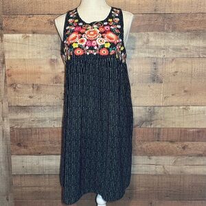 THML Stripe Shift Dress Casual Sleeveless Mini Embroidered size Large